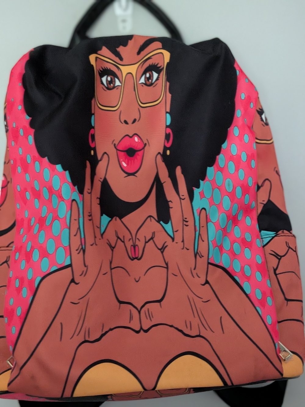 Pop Art Heart-Hands Backpack in Pink & Aqua